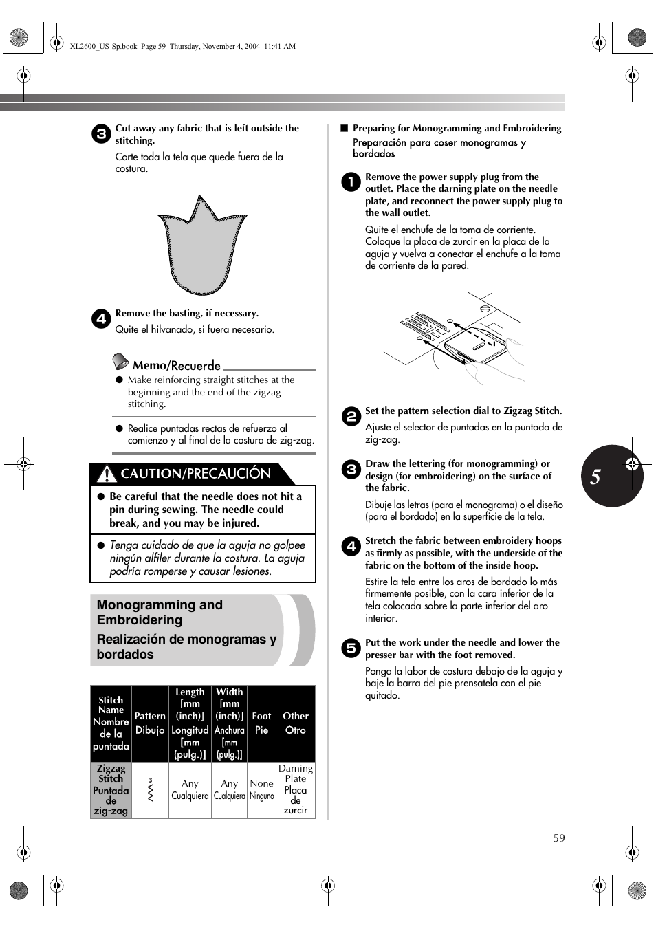 Caution/ precaución | Brother XL 2600i User Manual | Page 60 / 82