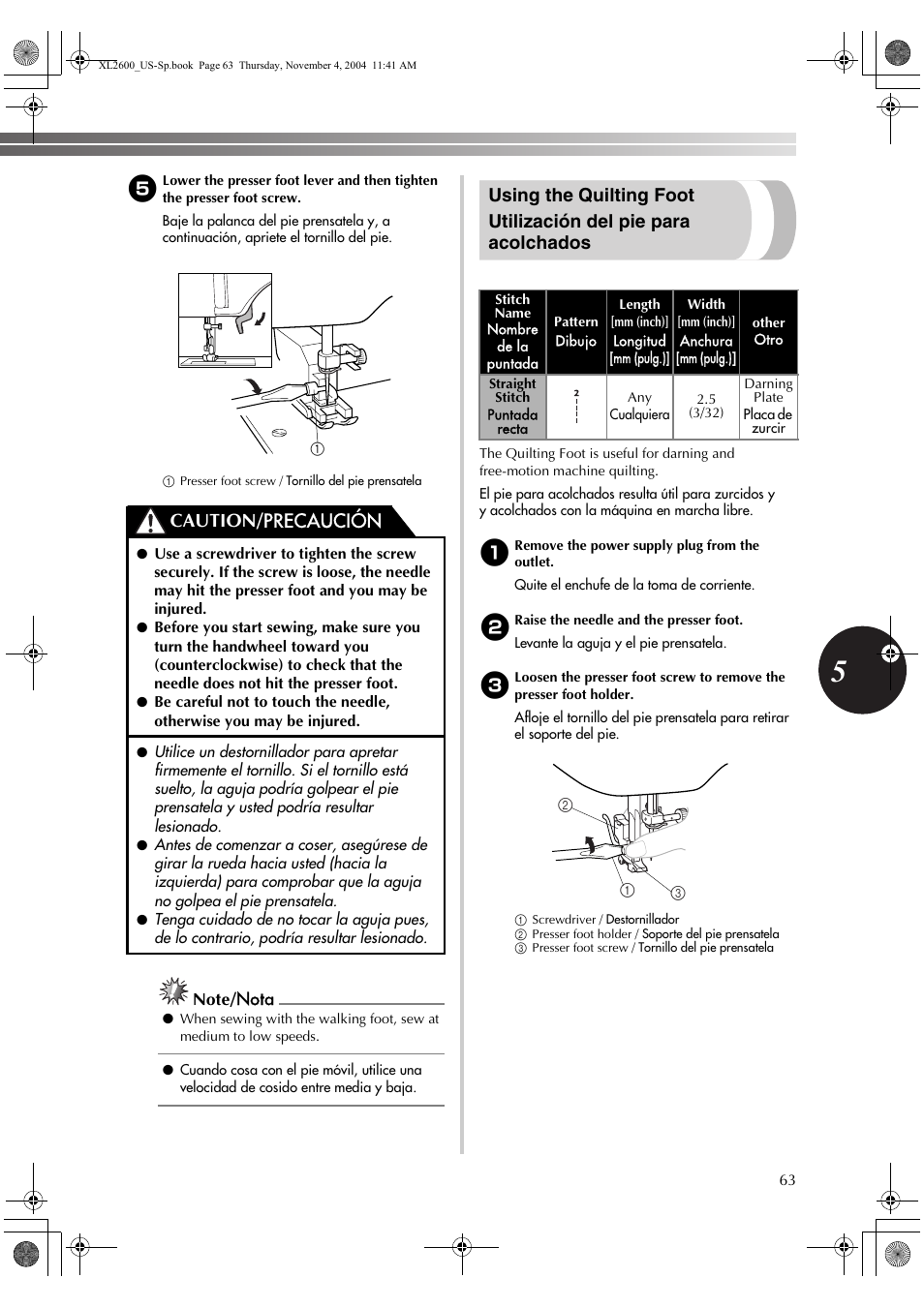 Caution/ precaución | Brother XL 2600i User Manual | Page 64 / 82