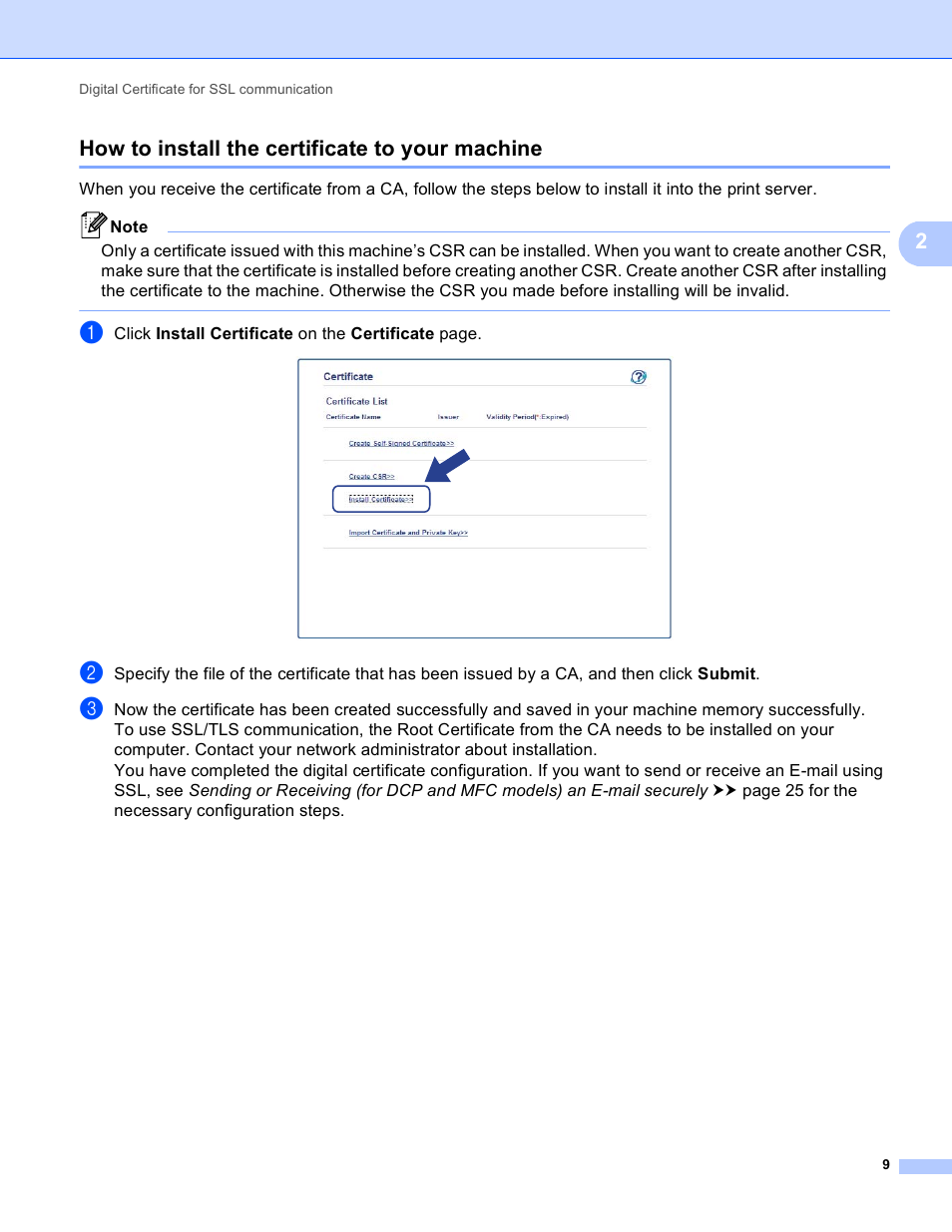 How to install the certificate to your machine, 2how to install the certificate to your machine | Brother DCP-8155DN User Manual | Page 13 / 36