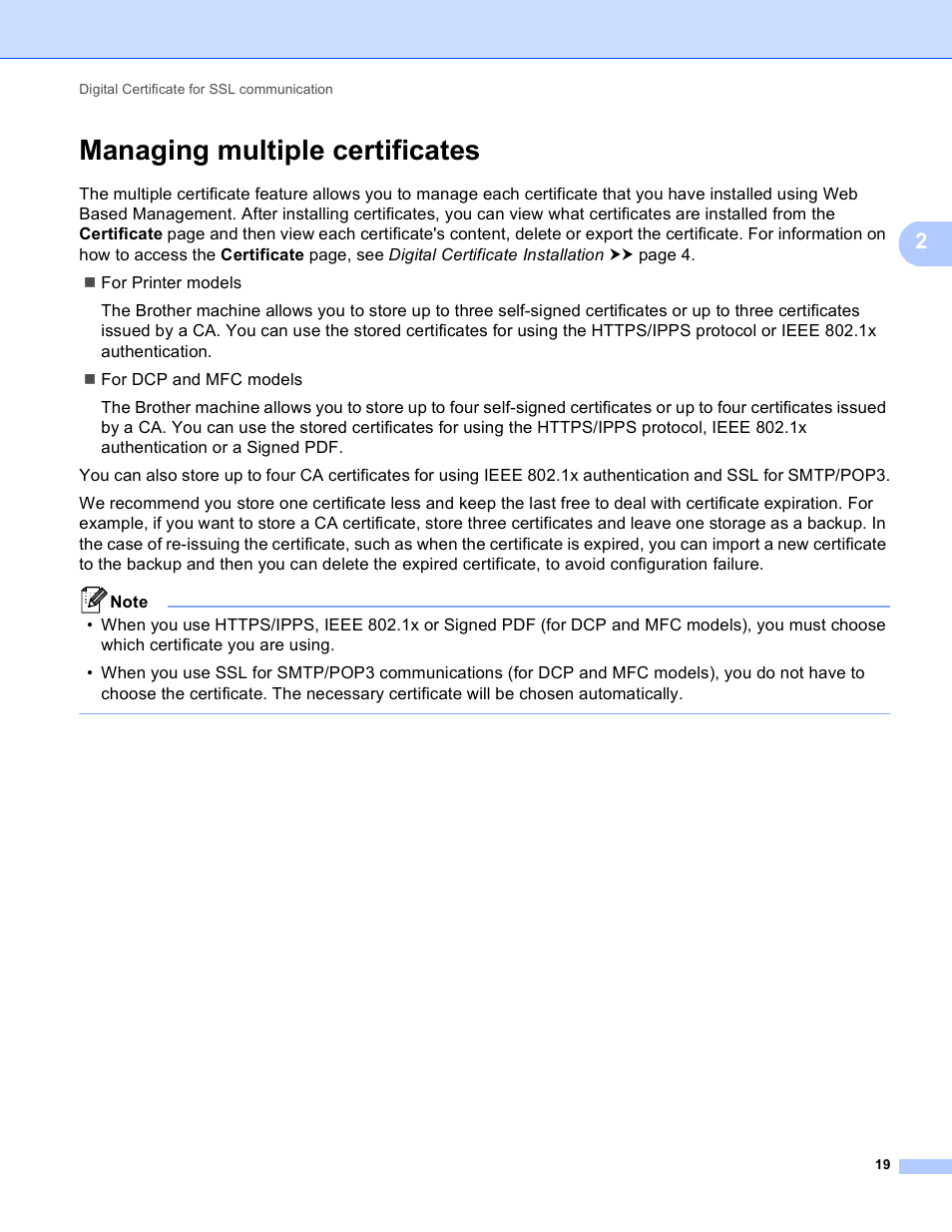 Managing multiple certificates | Brother DCP-8155DN User Manual | Page 23 / 36