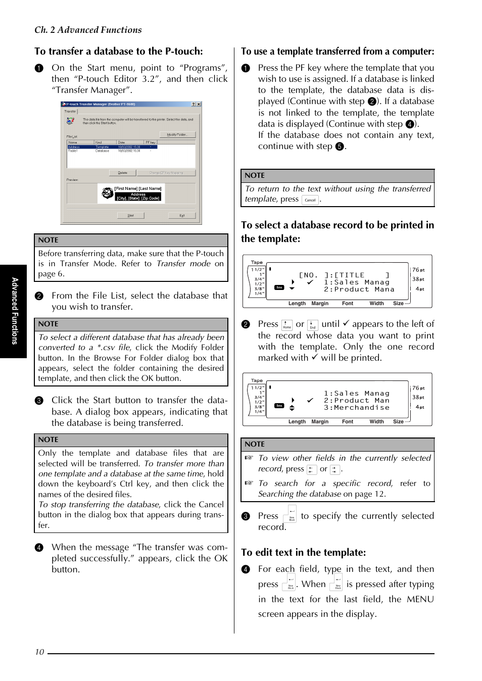 K  $gydqfhg )xqfwlrqv, G yd qf hg )x qf wlrqv | Brother PT-9600 User Manual | Page 15 / 52