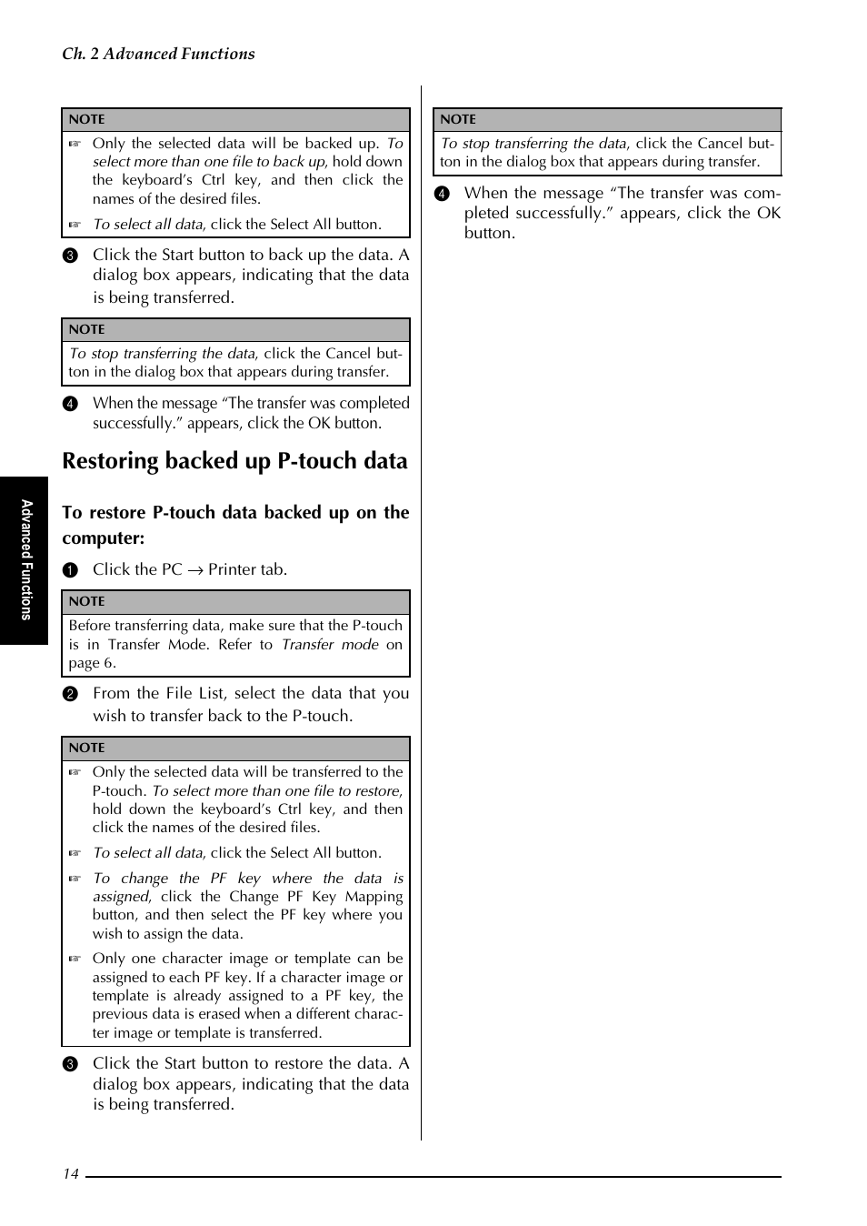 Restoring backed up p-touch data | Brother PT-9600 User Manual | Page 19 / 52