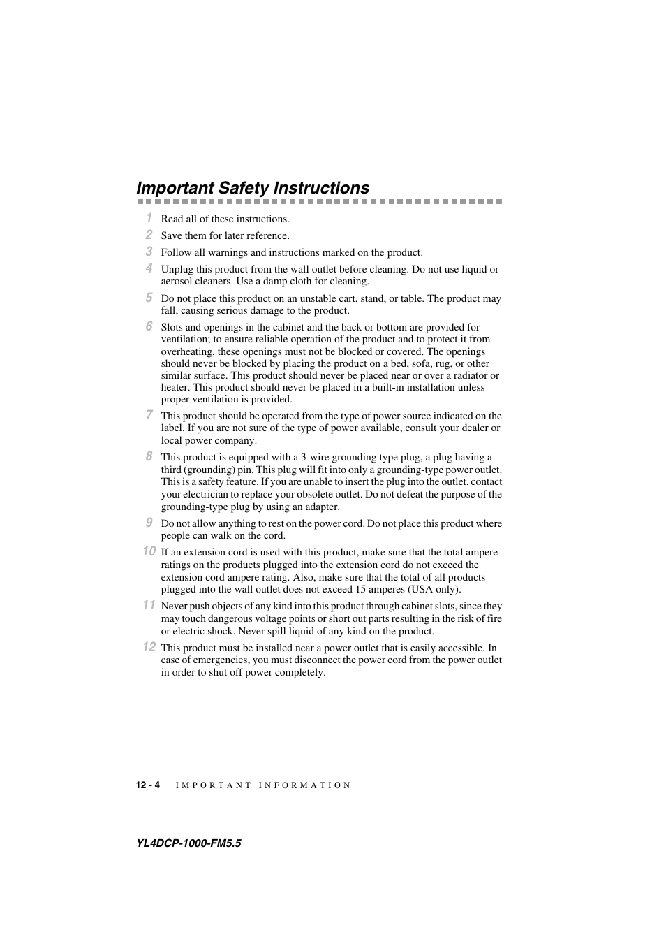 Important safety instructions, Important safety instructions -4 | Brother DCP 1000 User Manual | Page 104 / 139