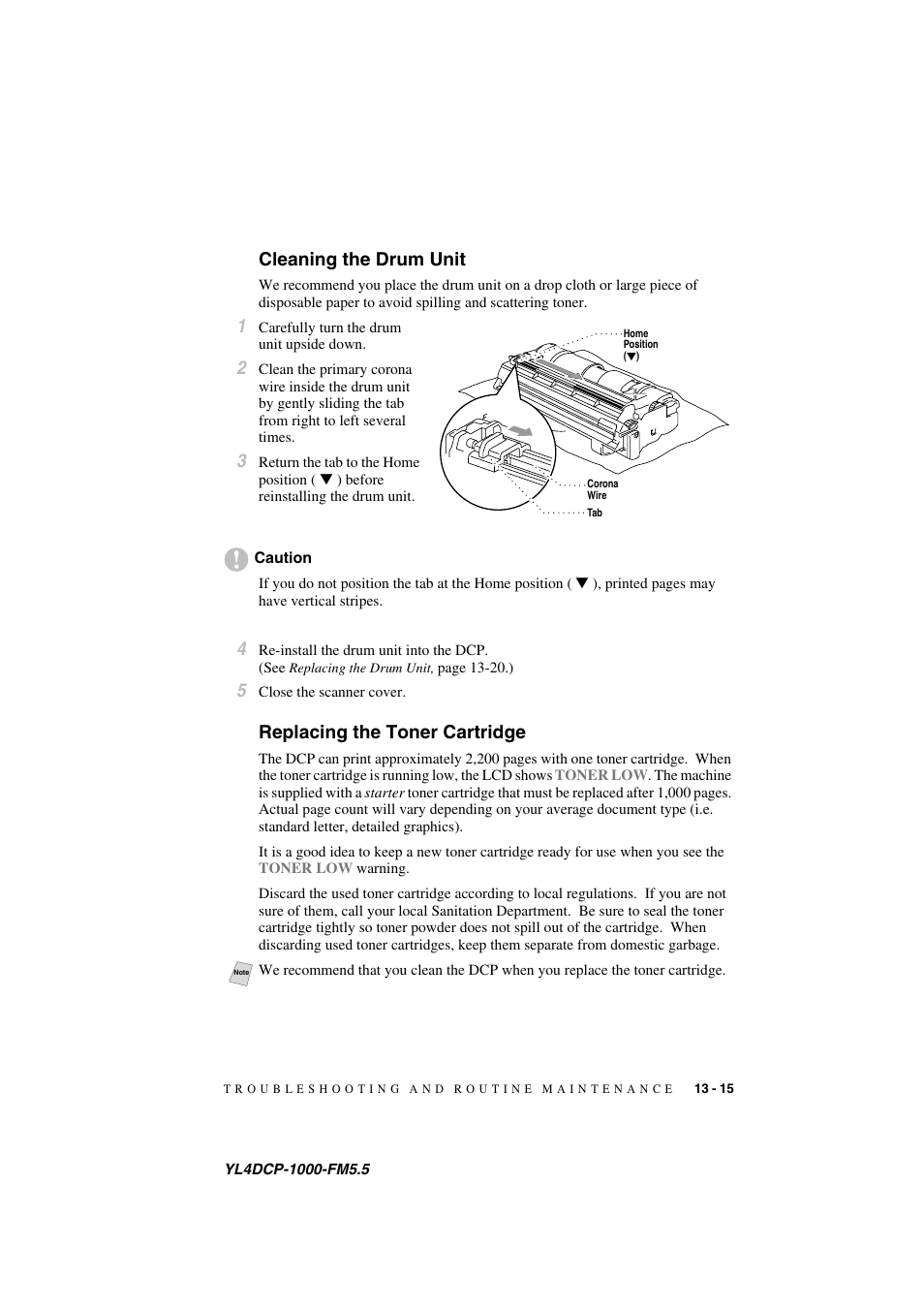 Cleaning the drum unit, Replacing the toner cartridge, Cleaning the drum | Unit, Cleaning the, Drum unit | Brother DCP 1000 User Manual | Page 121 / 139
