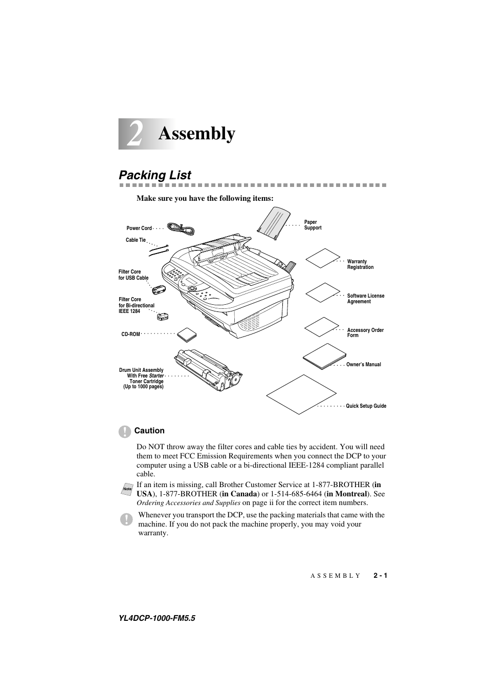 2assembly, Packing list, Assembly -1 | Packing list -1, Assembly | Brother DCP 1000 User Manual | Page 23 / 139