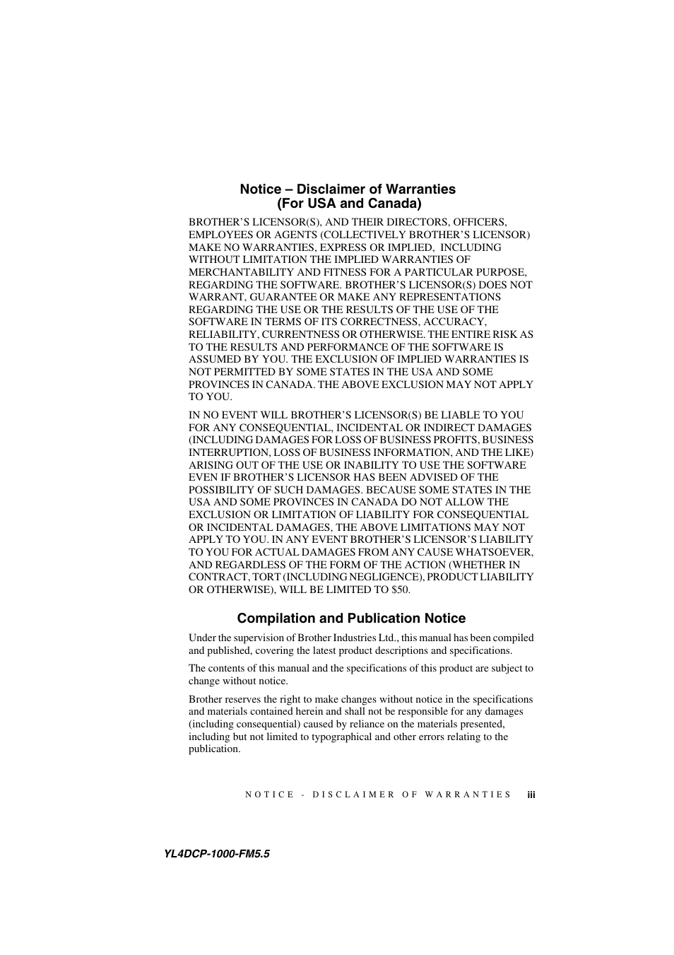 Compilation and publication notice | Brother DCP 1000 User Manual | Page 5 / 139