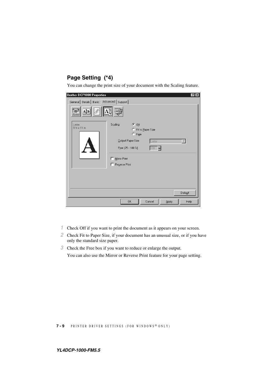 Page setting (*4) | Brother DCP 1000 User Manual | Page 60 / 139