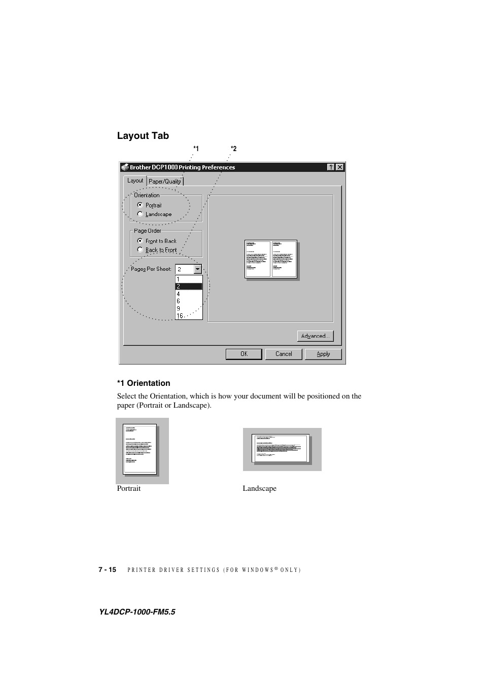 Layout tab, 1 orientation, Layout tab -15 | Scan to word processor -11 | Brother DCP 1000 User Manual | Page 66 / 139