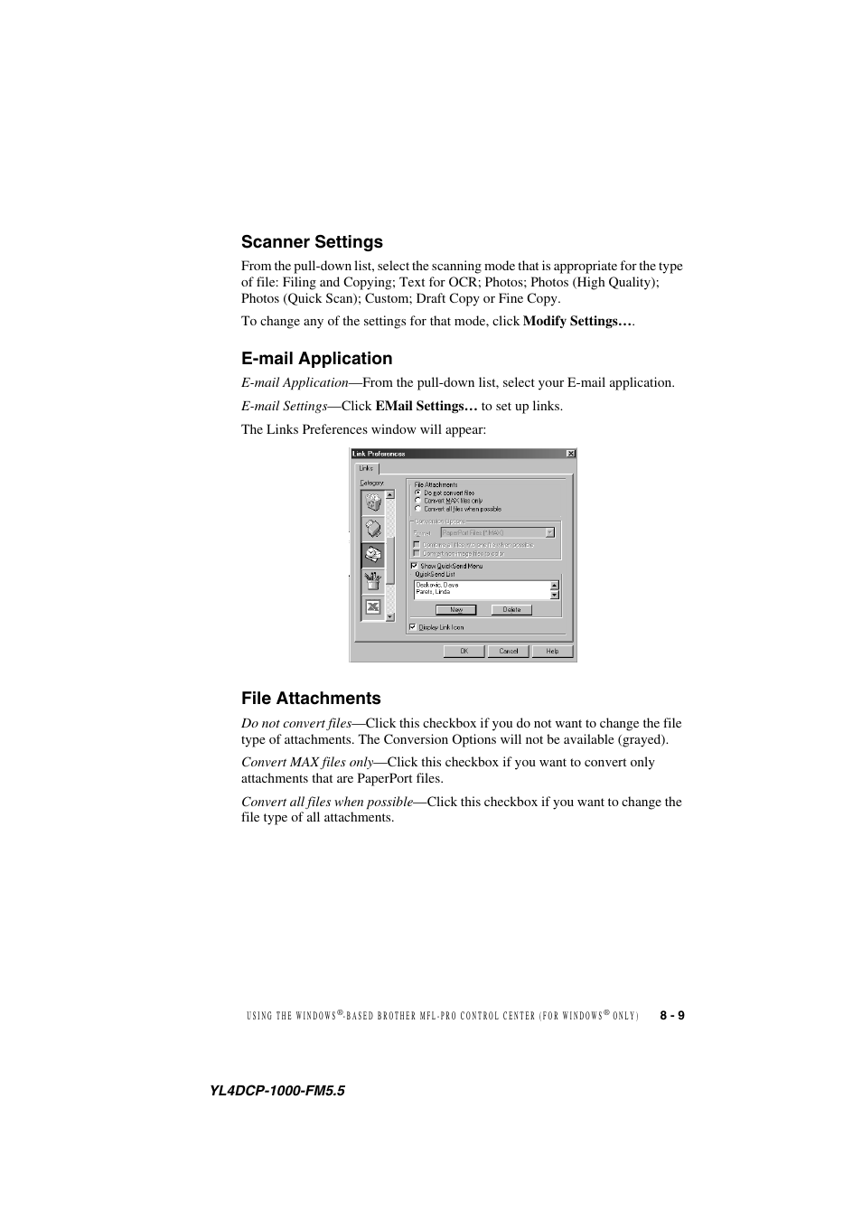 Scanner settings, E-mail application, File attachments | Brother DCP 1000 User Manual | Page 79 / 139