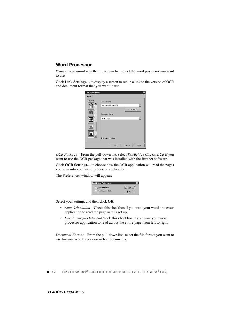 Word processor, Word processor -12 | Brother DCP 1000 User Manual | Page 82 / 139