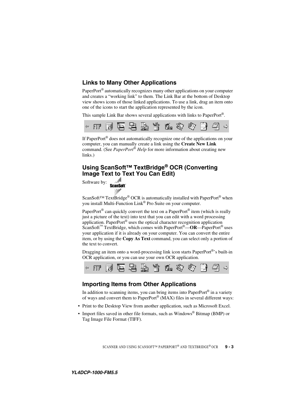 Links to many other applications, Importing items from other applications, Importing items from other applications -3 | Using scansoft™ textbridge, Ocr (converting image text to text you can edit) | Brother DCP 1000 User Manual | Page 87 / 139