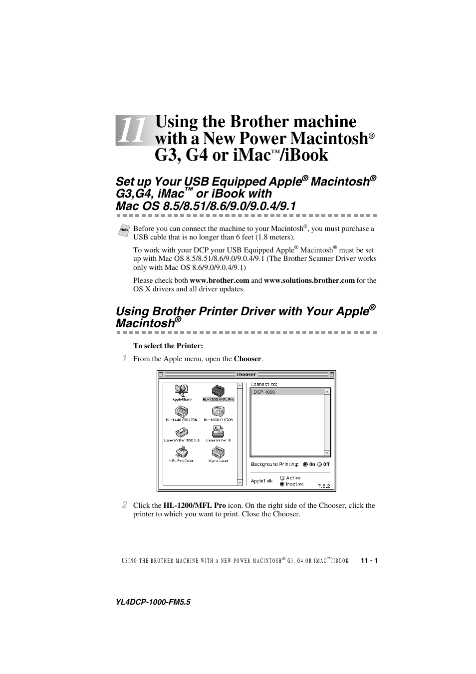 Set up your usb equipped apple, Using brother printer driver with your apple, G3, g4 or imac | Ibook, Macintosh, G3,g4, imac | Brother DCP 1000 User Manual | Page 93 / 139