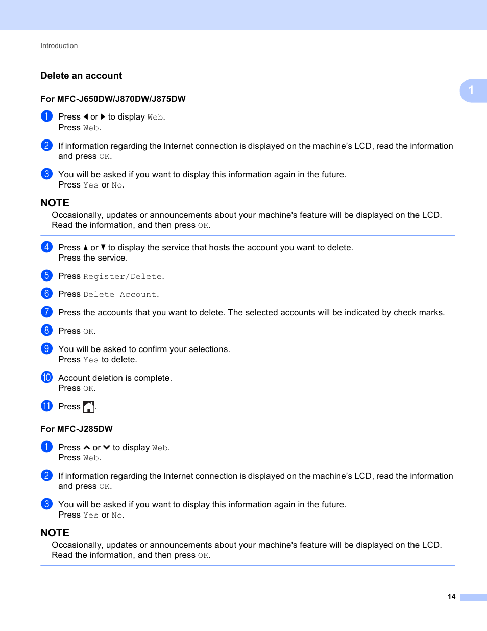 Delete an account | Brother DCP-J152W User Manual | Page 18 / 56