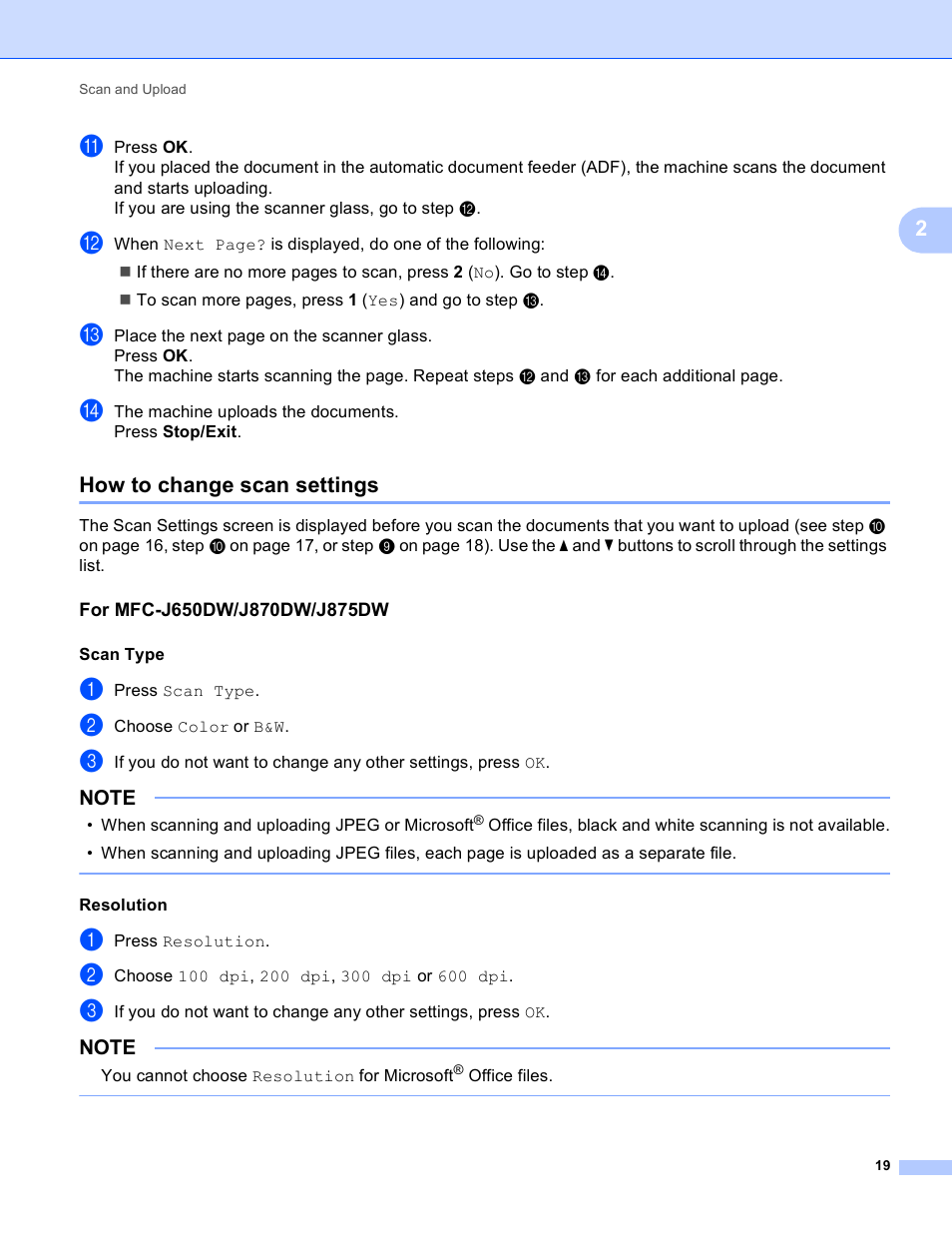 How to change scan settings, For mfc-j650dw/j870dw/j875dw | Brother DCP-J152W User Manual | Page 23 / 56