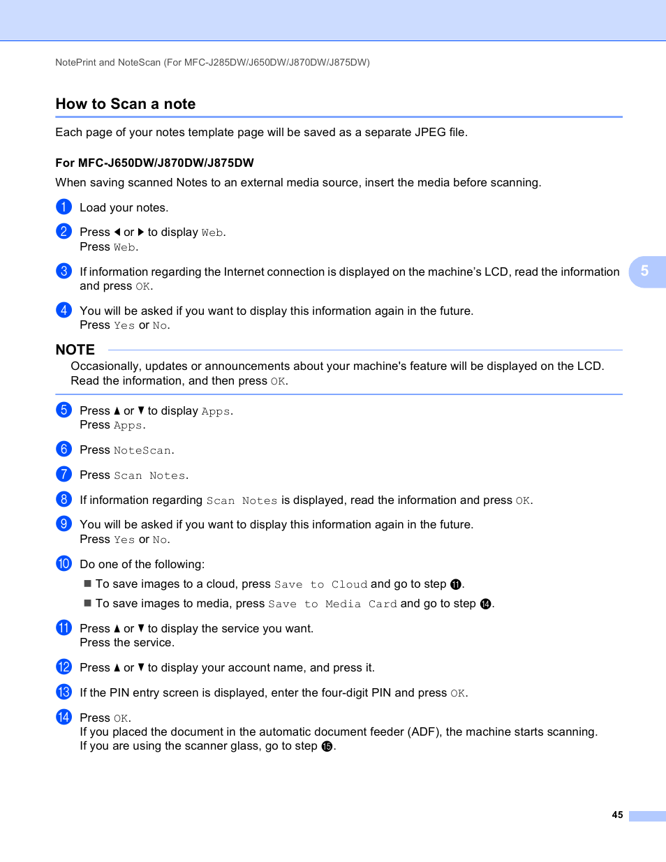 How to scan a note | Brother DCP-J152W User Manual | Page 49 / 56