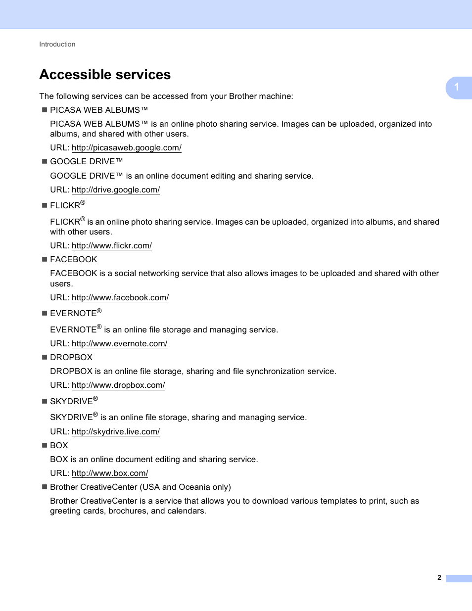 Accessible services | Brother DCP-J152W User Manual | Page 6 / 56