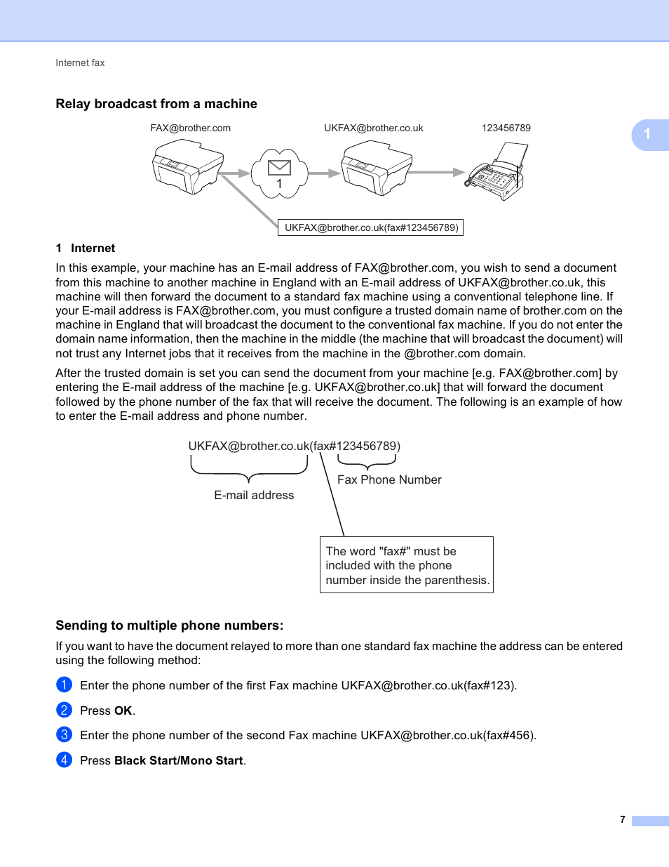 Relay broadcast from a machine, Sending to multiple phone numbers | Brother MFC-9460CDN User Manual | Page 10 / 43