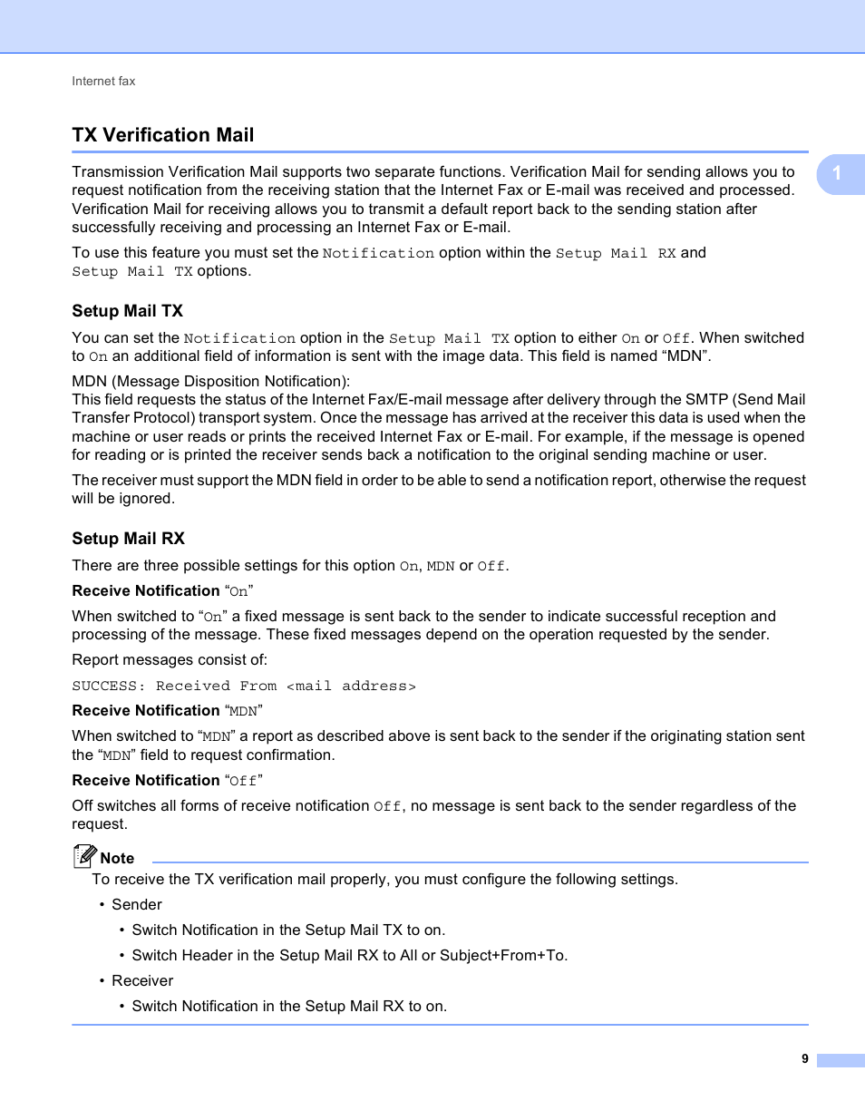 Tx verification mail, Setup mail tx, Setup mail rx | 1tx verification mail | Brother MFC-9460CDN User Manual | Page 12 / 43