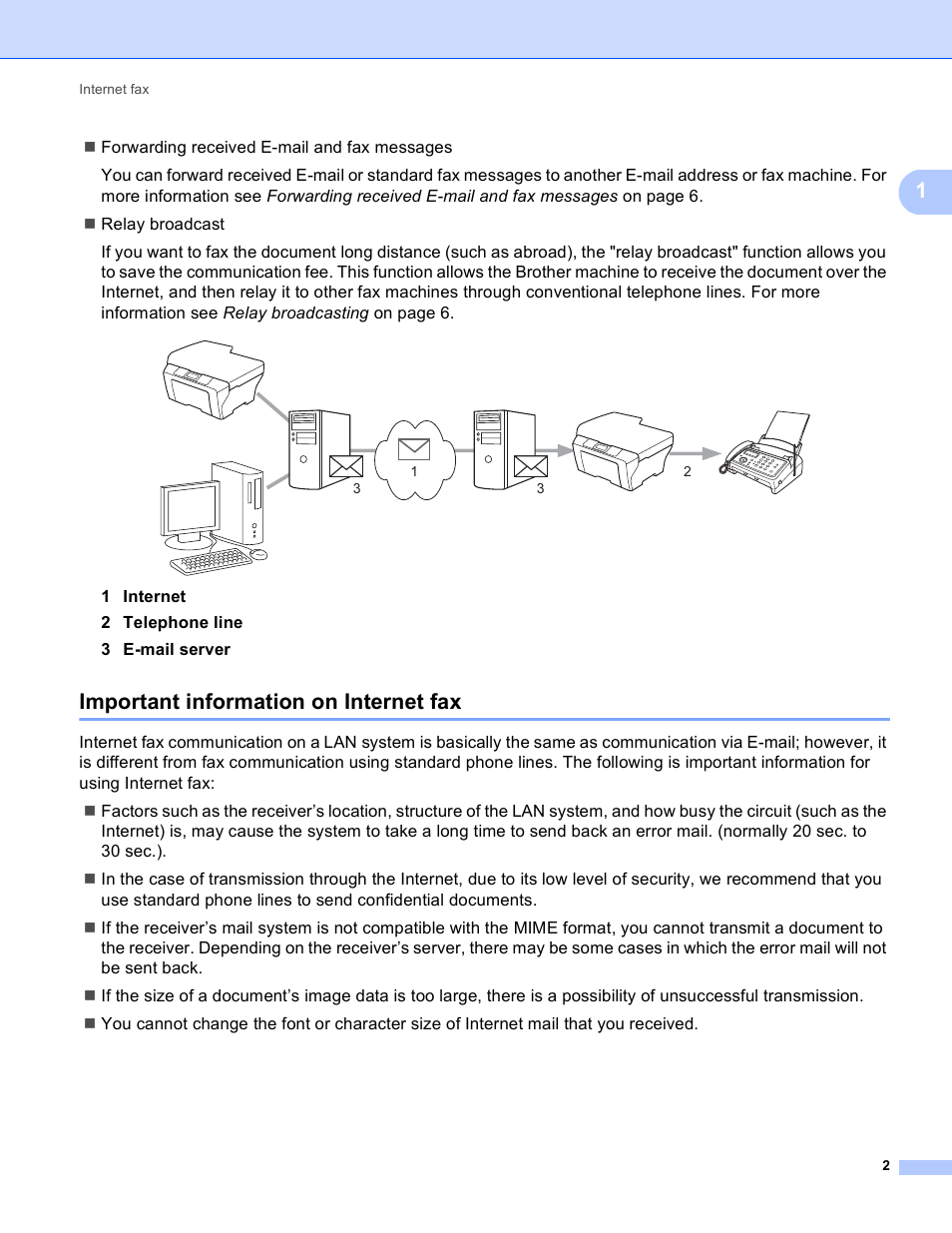 Important information on internet fax | Brother MFC-9460CDN User Manual | Page 5 / 43