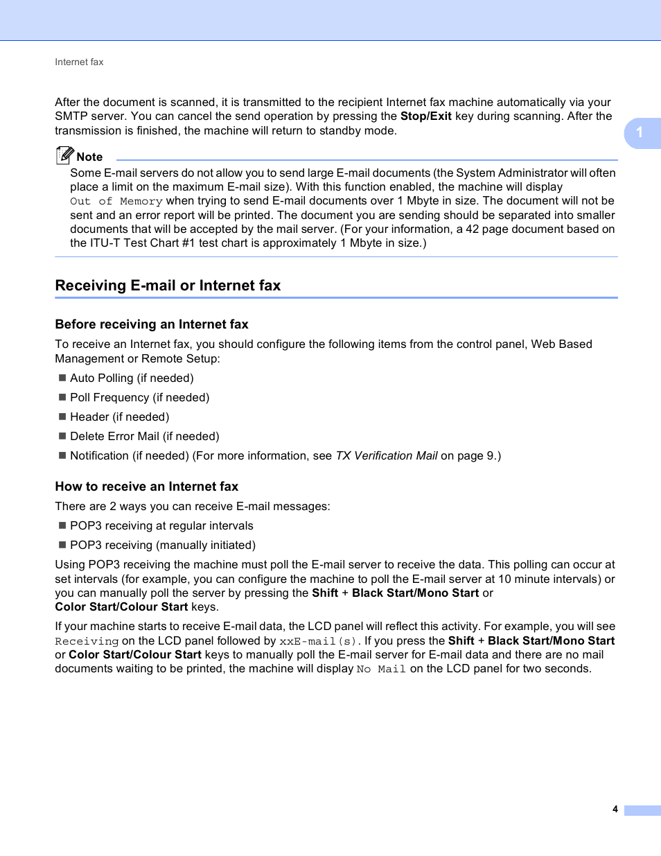 Receiving e-mail or internet fax, Before receiving an internet fax, How to receive an internet fax | Brother MFC-9460CDN User Manual | Page 7 / 43