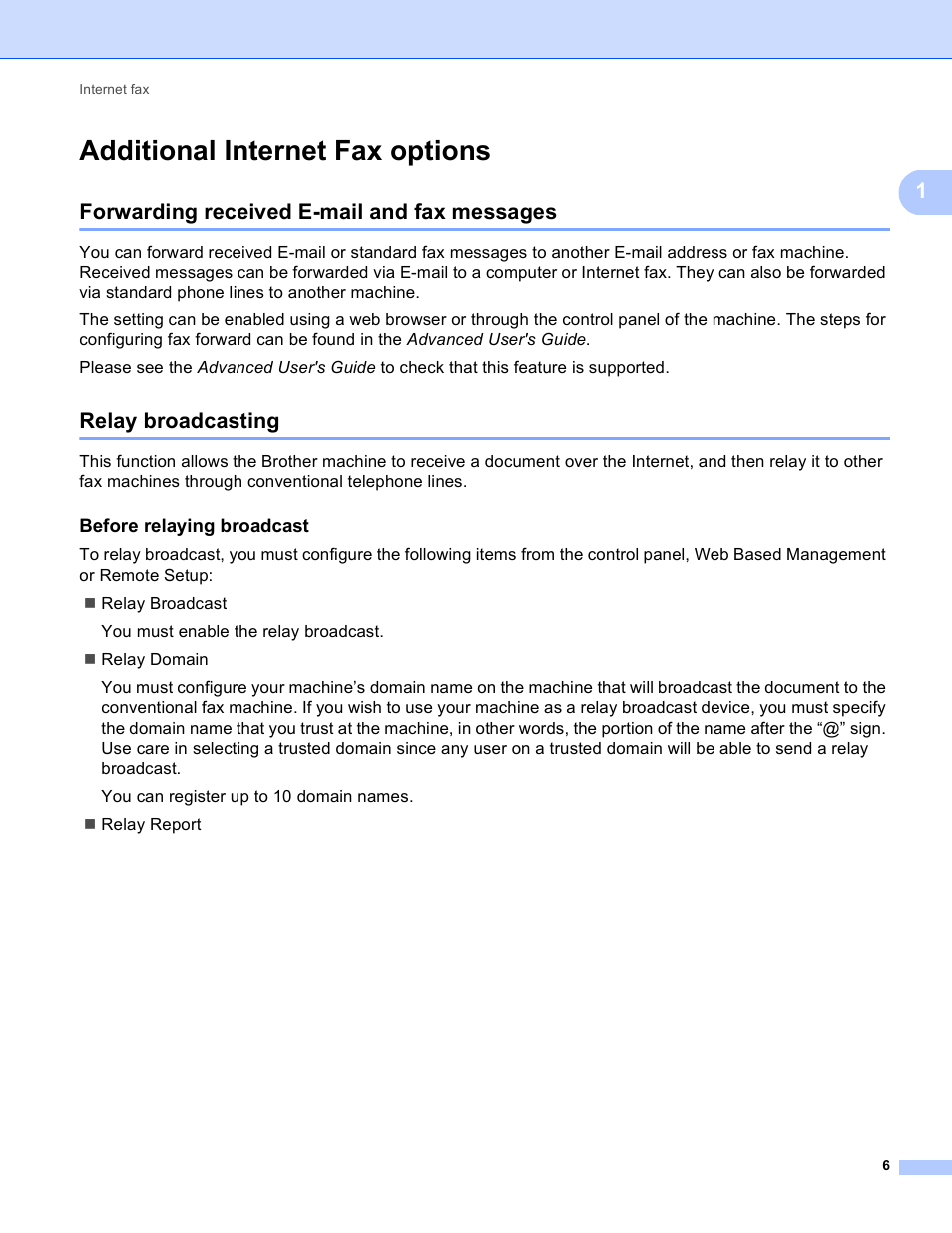 Additional internet fax options, Forwarding received e-mail and fax messages, Relay broadcasting | Before relaying broadcast | Brother MFC-9460CDN User Manual | Page 9 / 43