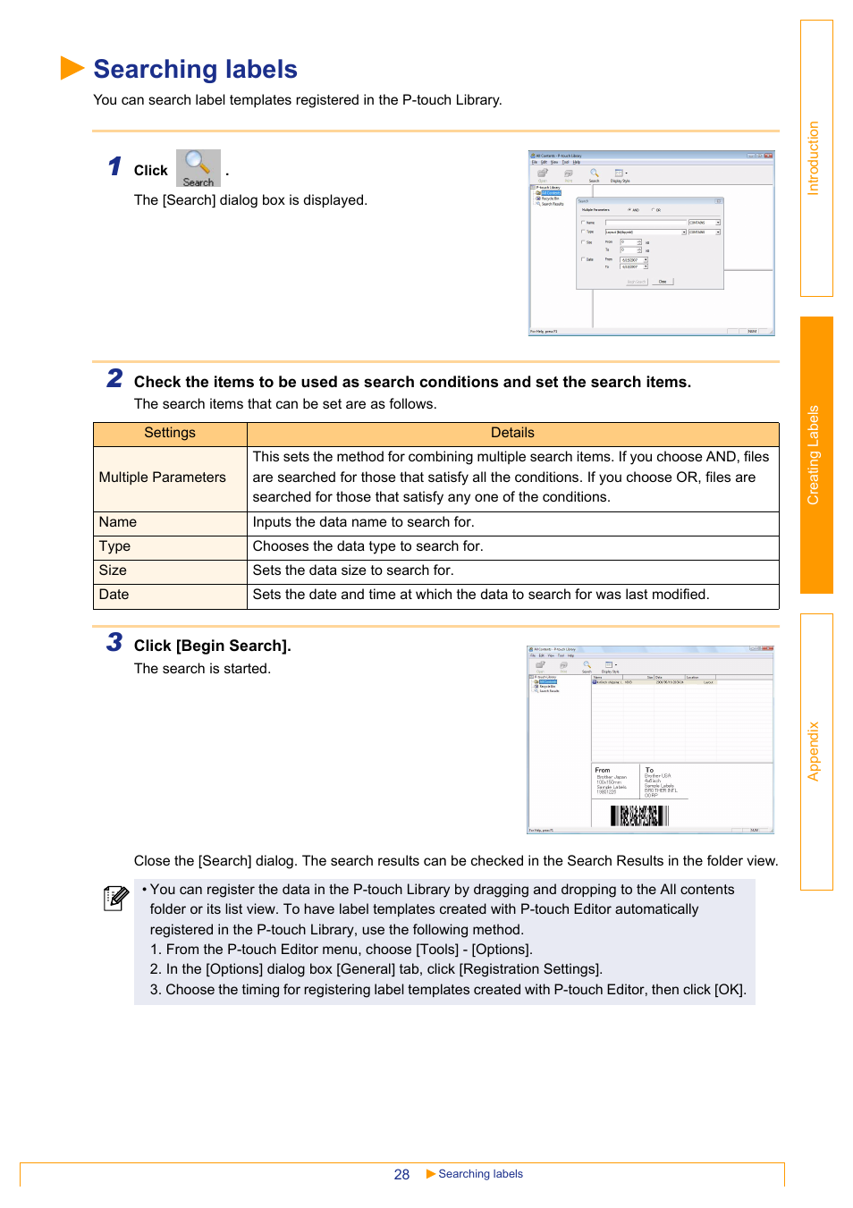 Searching labels | Brother QL-1060N User Manual | Page 28 / 41