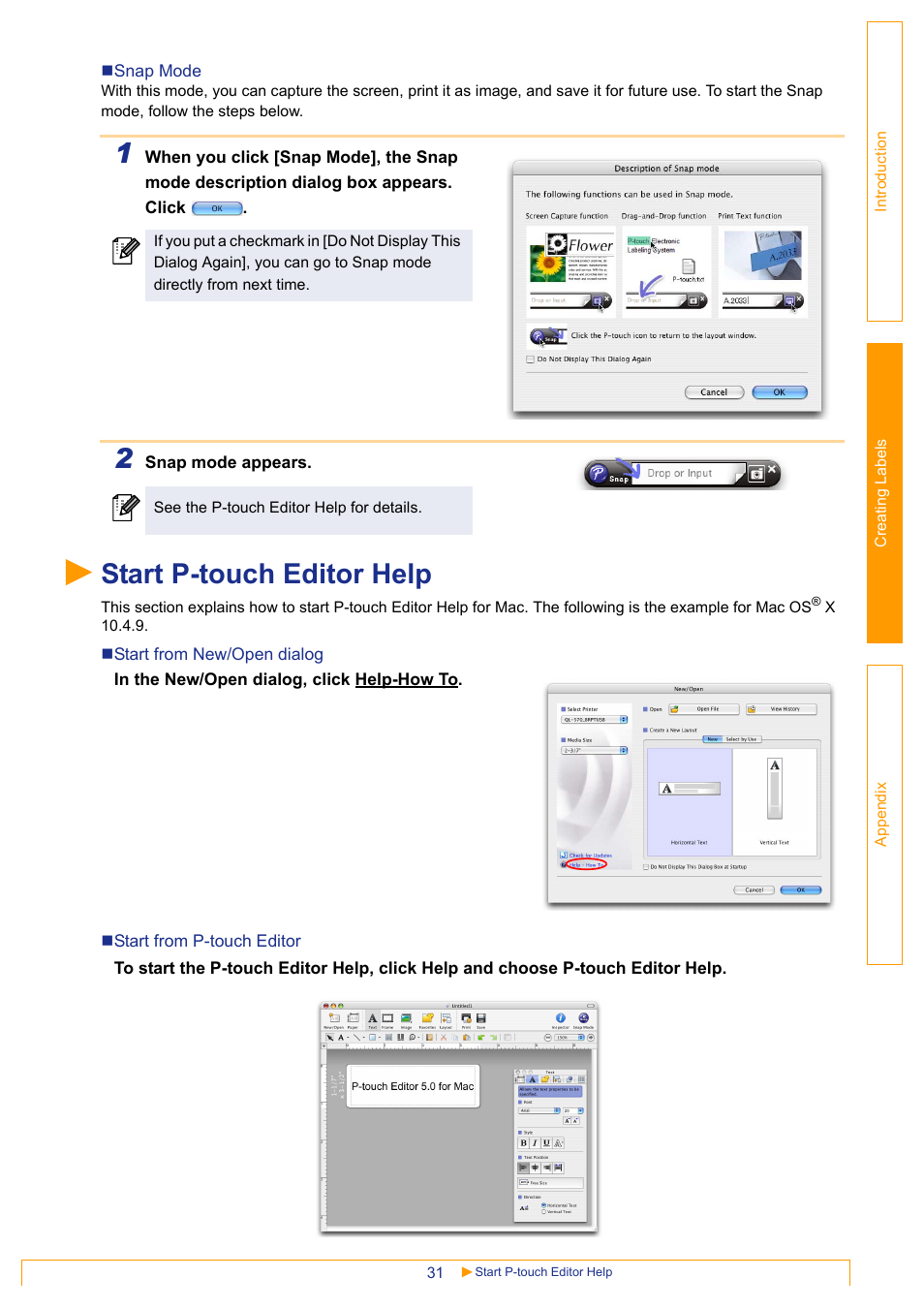 Start p-touch editor help | Brother QL-1060N User Manual | Page 31 / 41