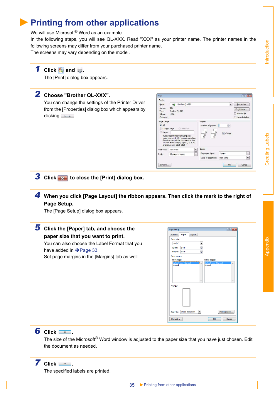 Printing from other applications | Brother QL-1060N User Manual | Page 35 / 41