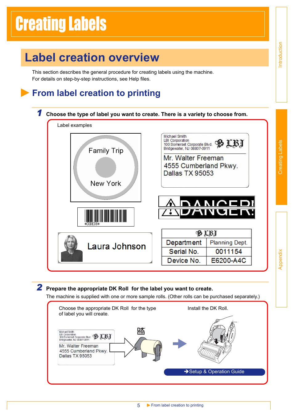 Creating labels, Label creation overview, From label creation to printing | G la | Brother QL-1060N User Manual | Page 5 / 41