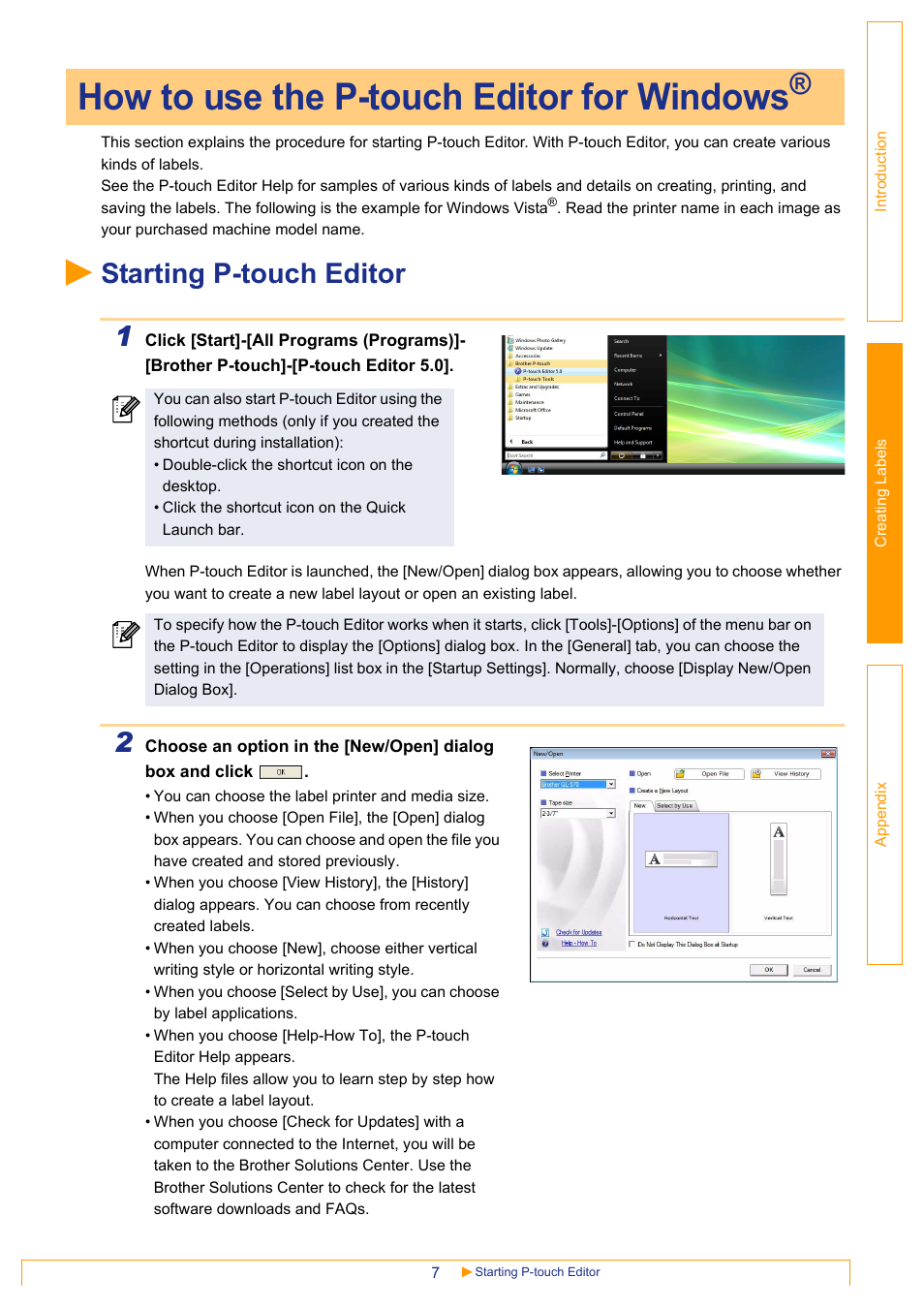 How to use the p-touch editor for windows, Starting p-touch editor, Starting p-touch editor 1 | Brother QL-1060N User Manual | Page 7 / 41