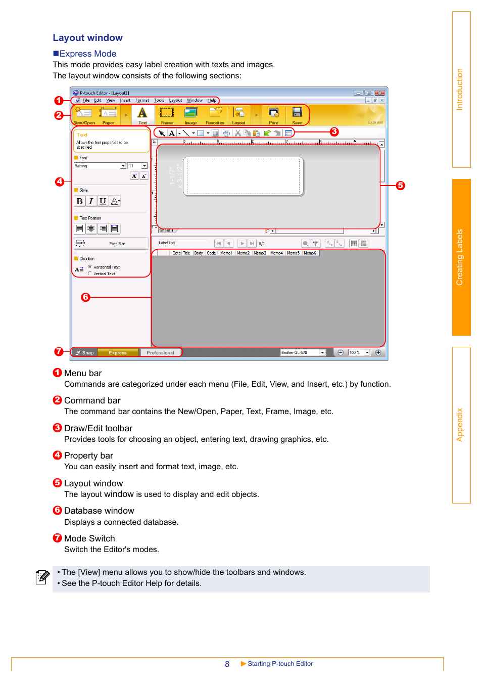 Layout window | Brother QL-1060N User Manual | Page 8 / 41