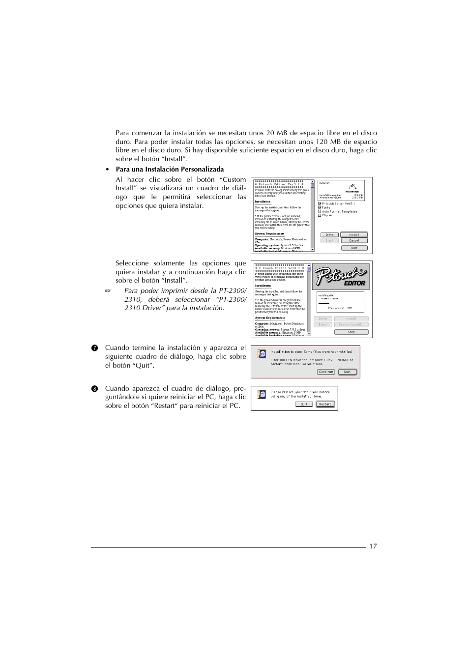 Para una instalación personalizada | Brother PT-2300 User Manual | Page 102 / 143