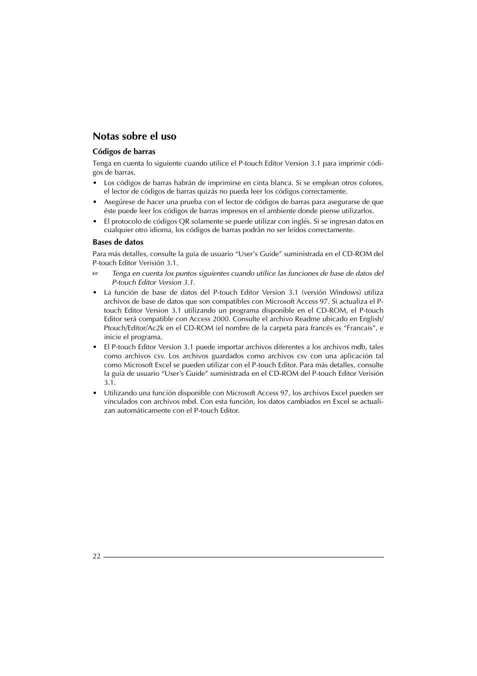 Notas sobre el uso | Brother PT-2300 User Manual | Page 107 / 143