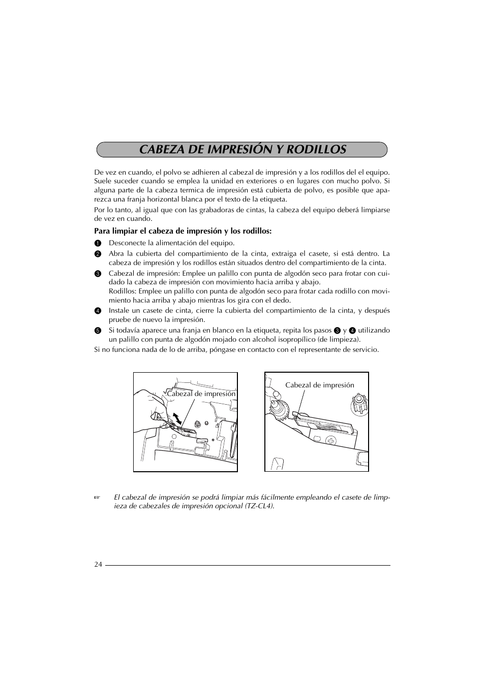 Cabezal de impresión, Cabeza de impresión y rodillos, 1 desconecte la alimentación del equipo | Brother PT-2300 User Manual | Page 109 / 143