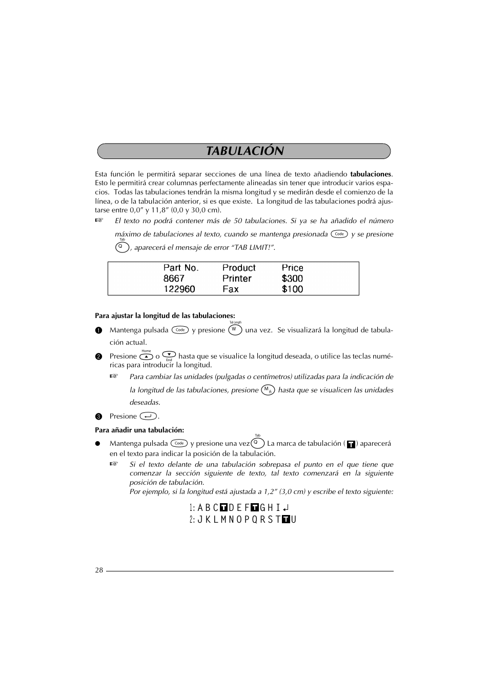 Tabulación, 3 presione r | Brother PT-2300 User Manual | Page 113 / 143