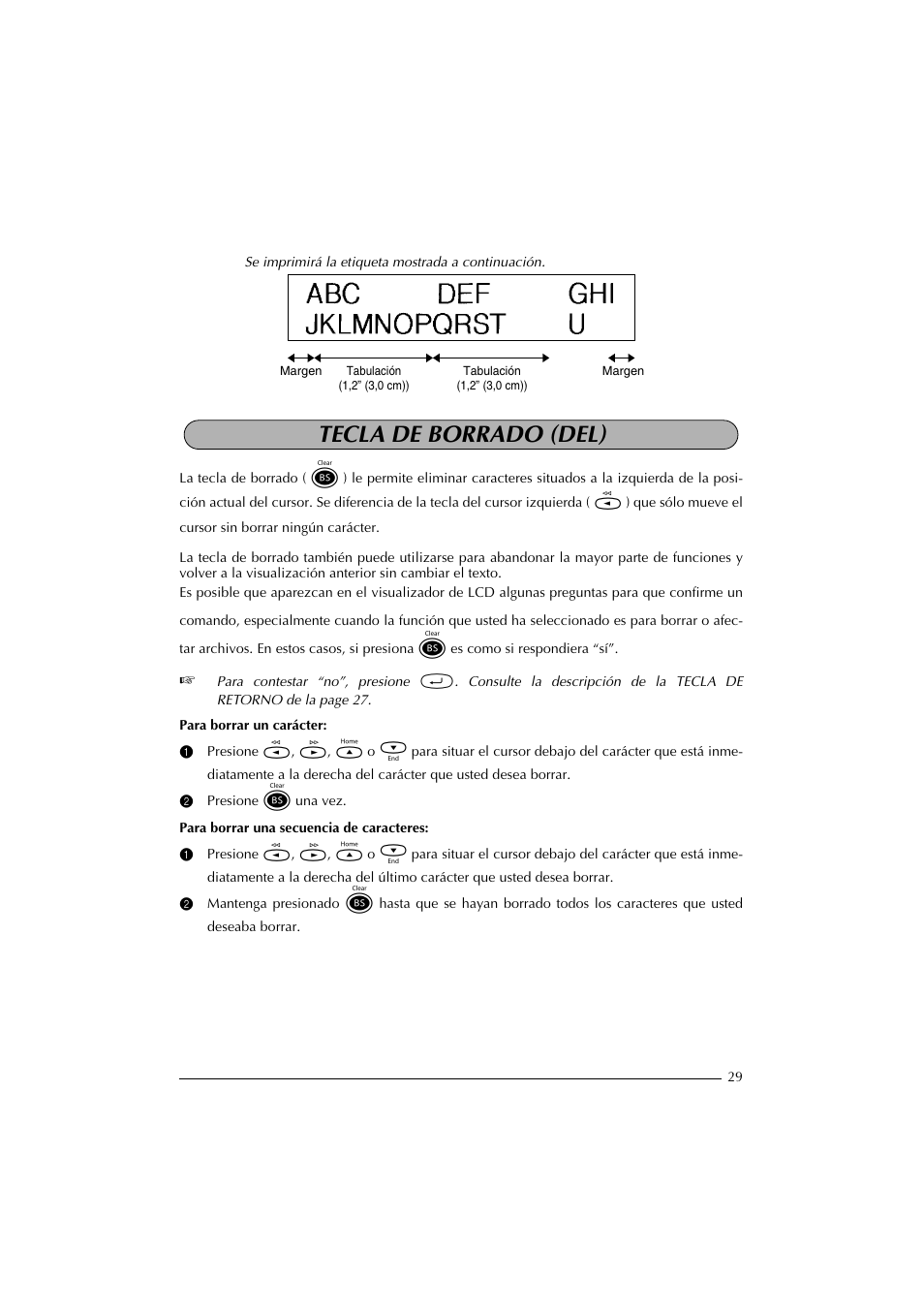 Tecla de borrado (del), 2 presione * una vez | Brother PT-2300 User Manual | Page 114 / 143