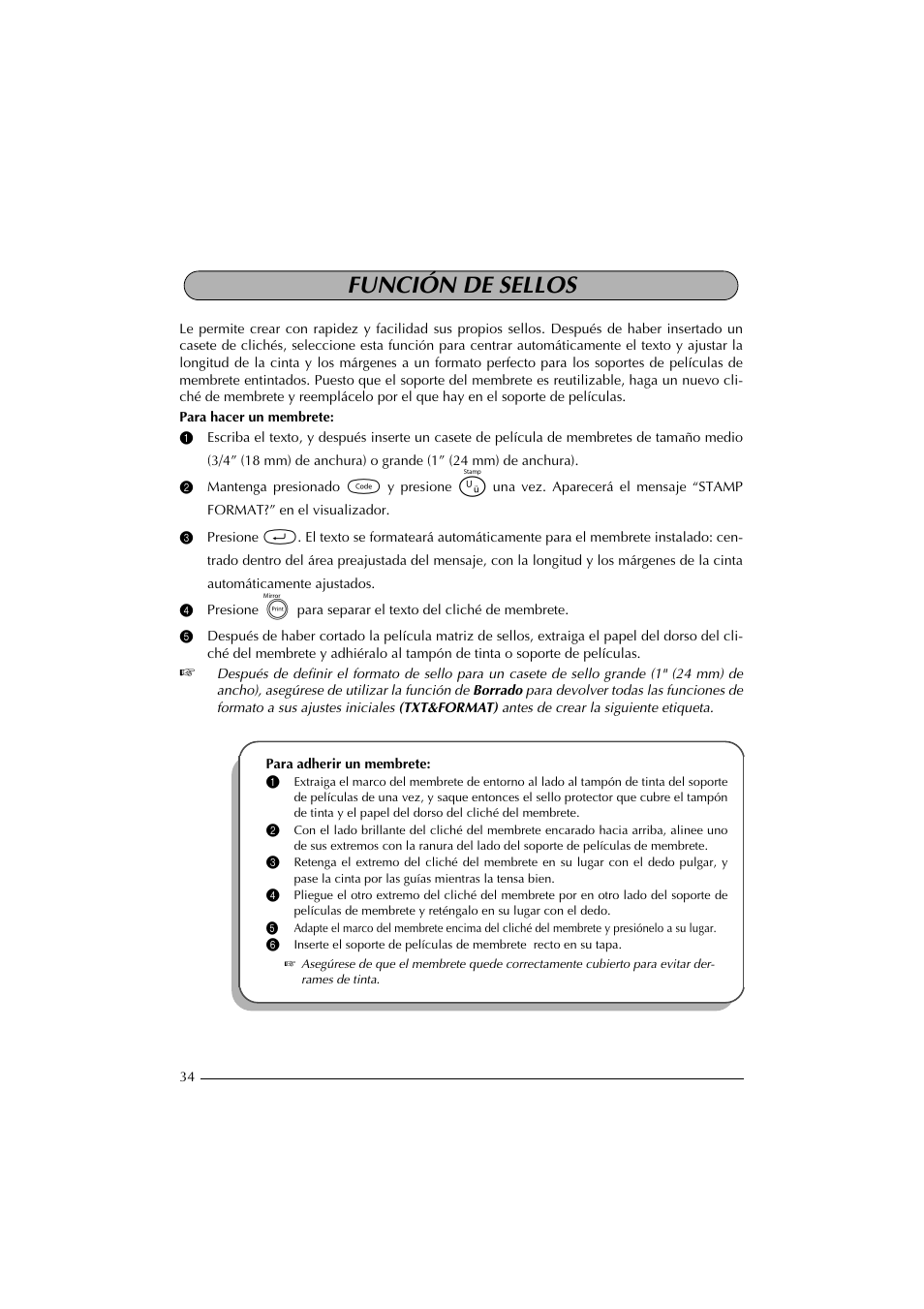 Función de sellos | Brother PT-2300 User Manual | Page 119 / 143