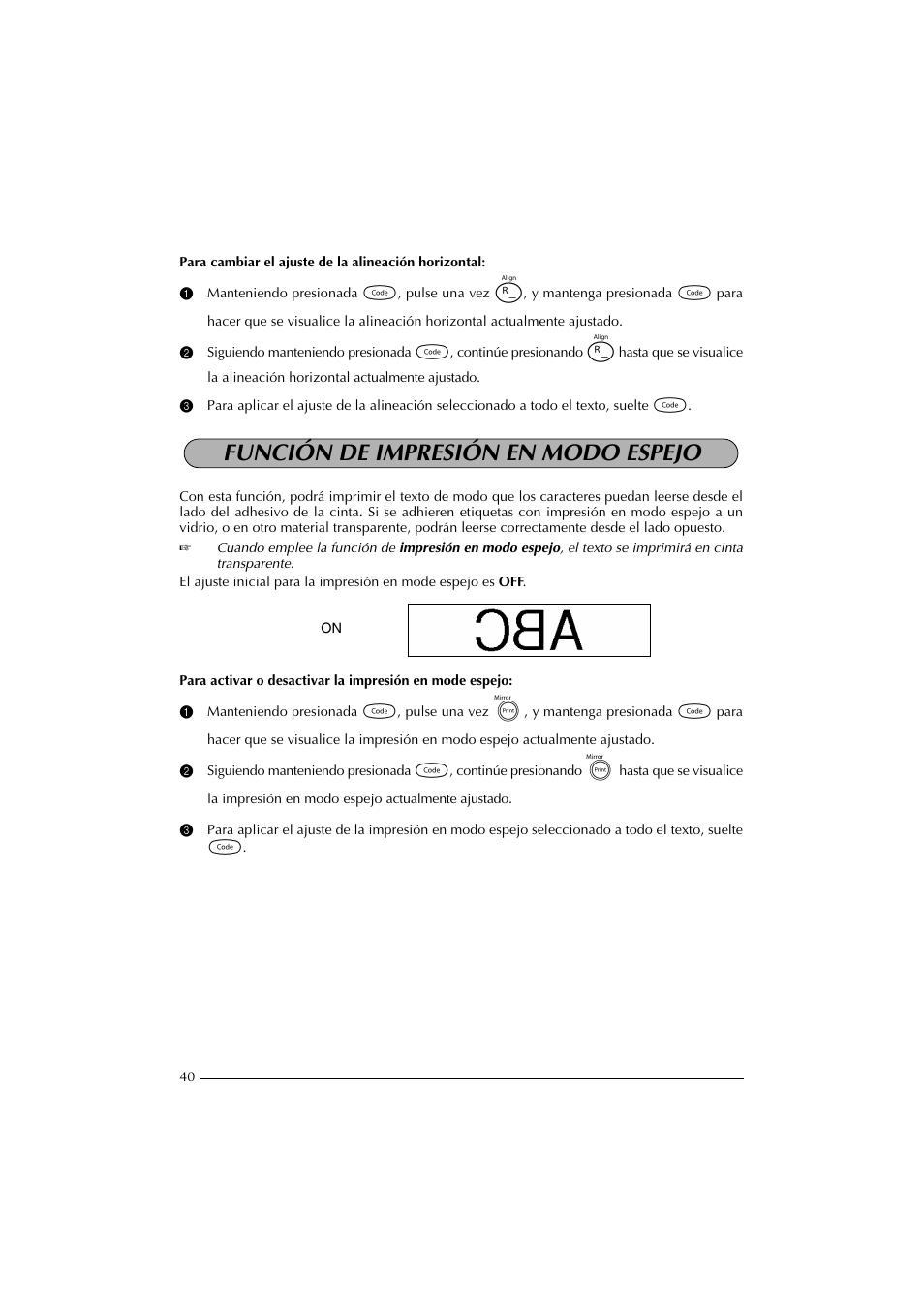 Función de impresión en modo espejo | Brother PT-2300 User Manual | Page 125 / 143