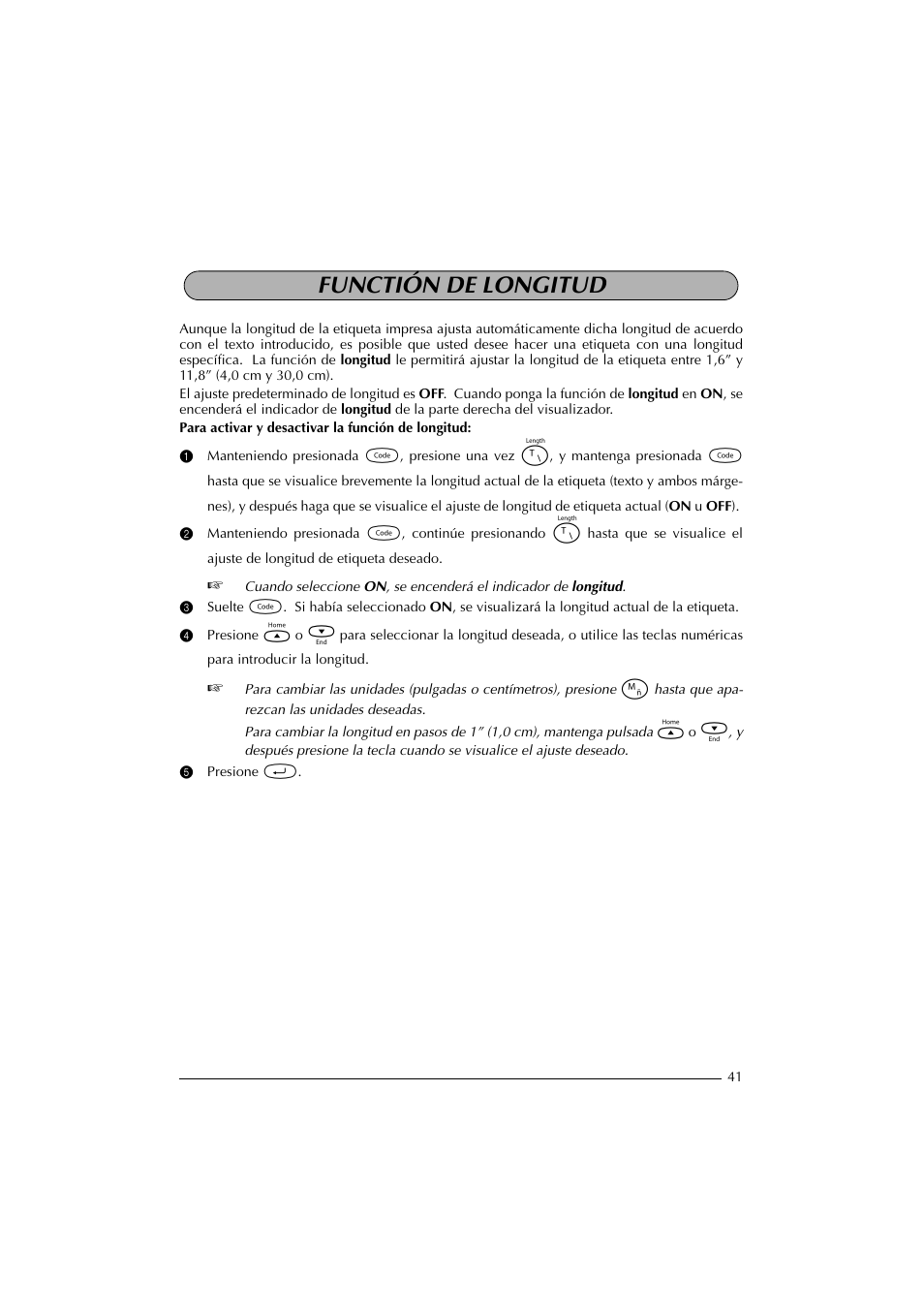 Functión de longitud, 5 presione r | Brother PT-2300 User Manual | Page 126 / 143