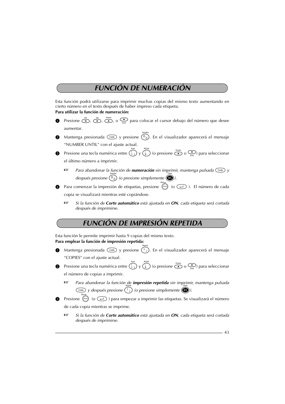 Función de numeración, Función de impresión repetida | Brother PT-2300 User Manual | Page 128 / 143