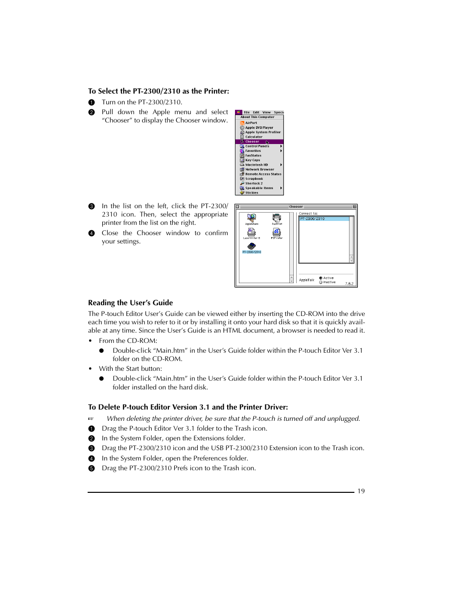 1 turn on the pt-2300/2310, 2 in the system folder, open the extensions folder | Brother PT-2300 User Manual | Page 23 / 143