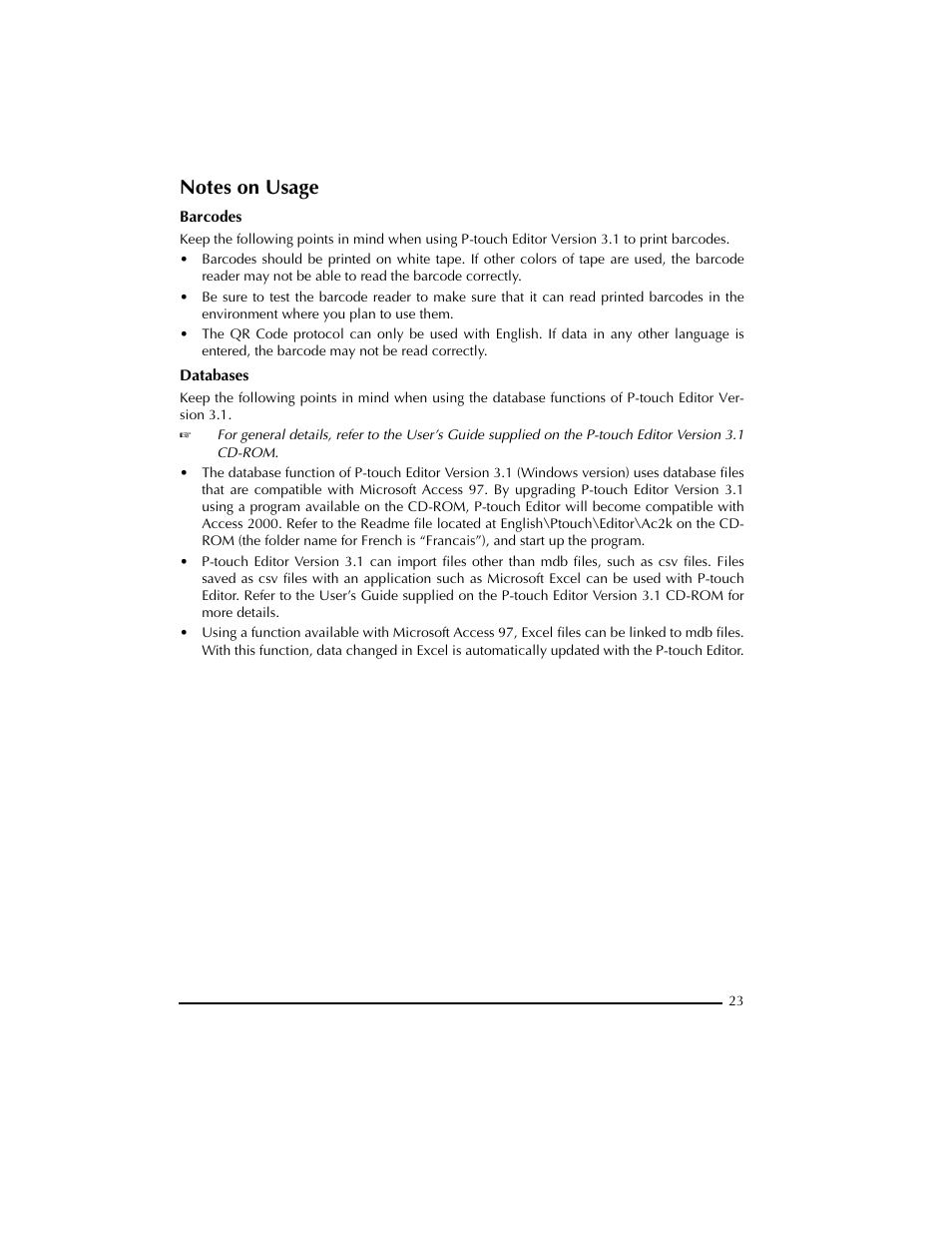 Notes on usage | Brother PT-2300 User Manual | Page 27 / 143