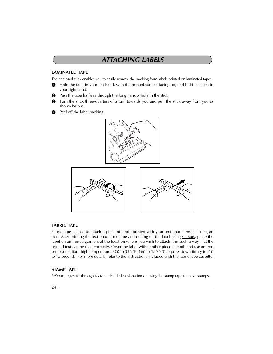 Attaching labels, 4 peel off the label backing | Brother PT-2300 User Manual | Page 28 / 143