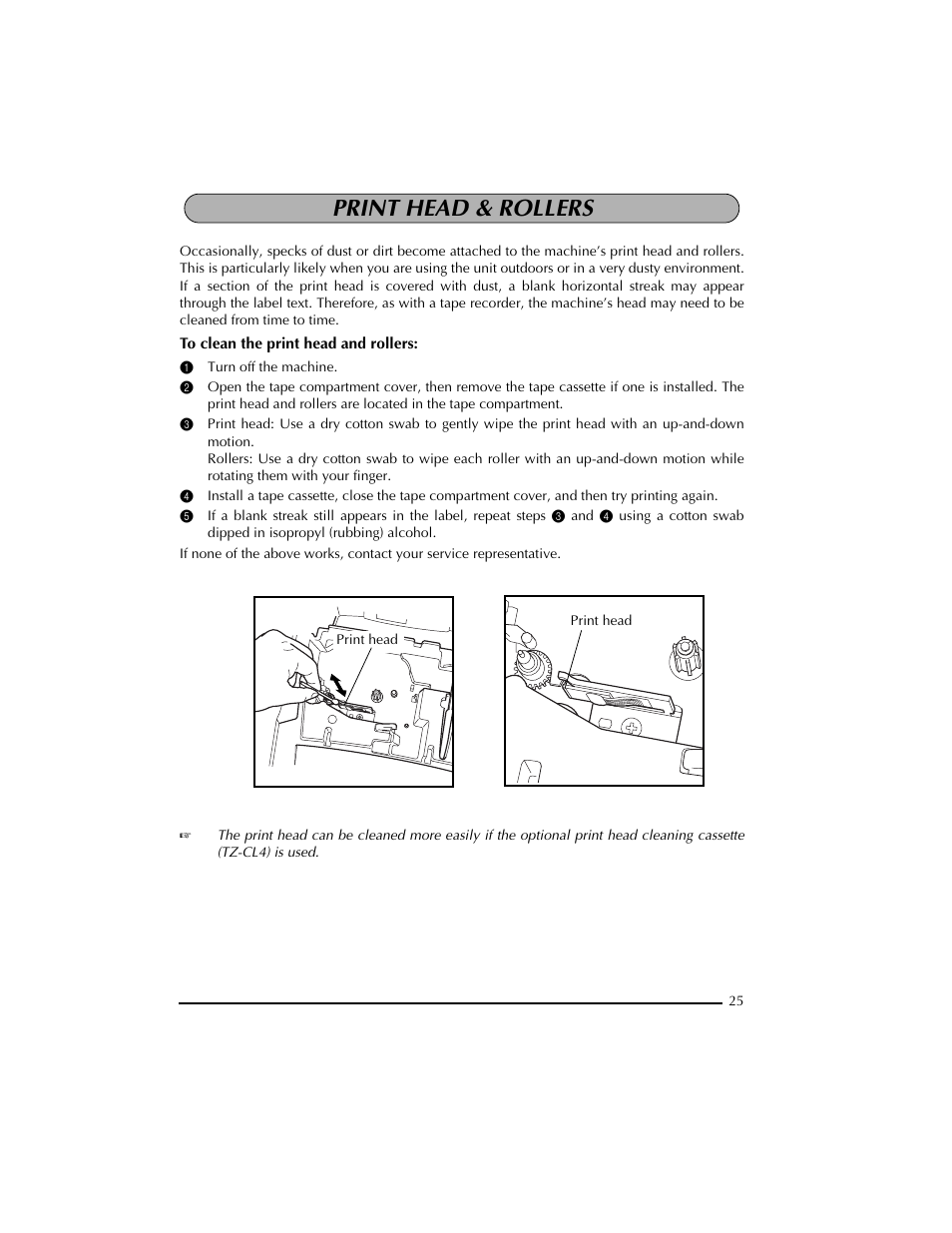 Print head & rollers, 1 turn off the machine | Brother PT-2300 User Manual | Page 29 / 143