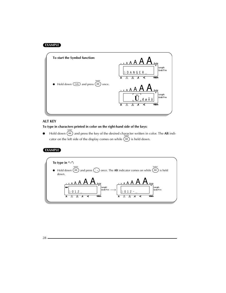 Alt key | Brother PT-2300 User Manual | Page 32 / 143