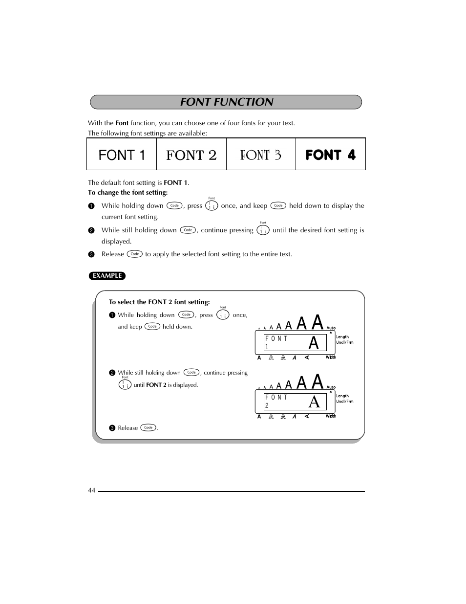 Font function, 3 release c | Brother PT-2300 User Manual | Page 48 / 143