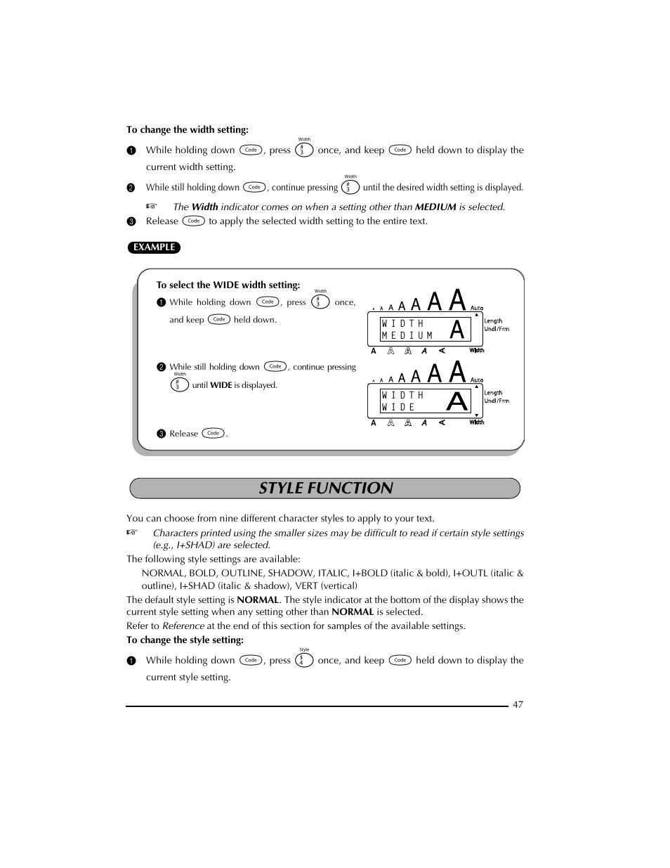 3 release c, Style function | Brother PT-2300 User Manual | Page 51 / 143