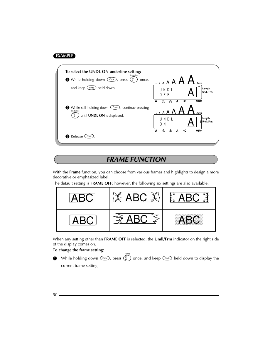 3 release c, Frame function | Brother PT-2300 User Manual | Page 54 / 143