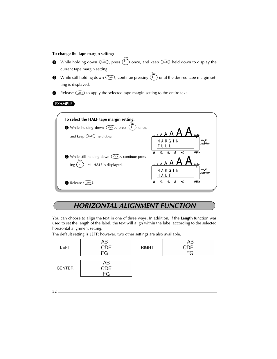 3 release c, Horizontal alignment function | Brother PT-2300 User Manual | Page 56 / 143