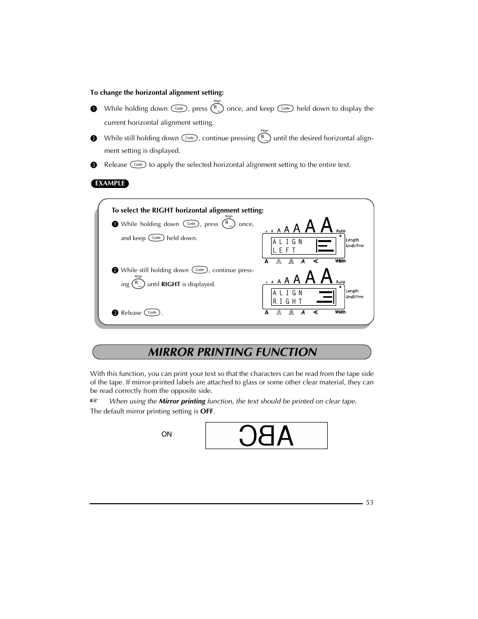 3 release c, Mirror printing function | Brother PT-2300 User Manual | Page 57 / 143